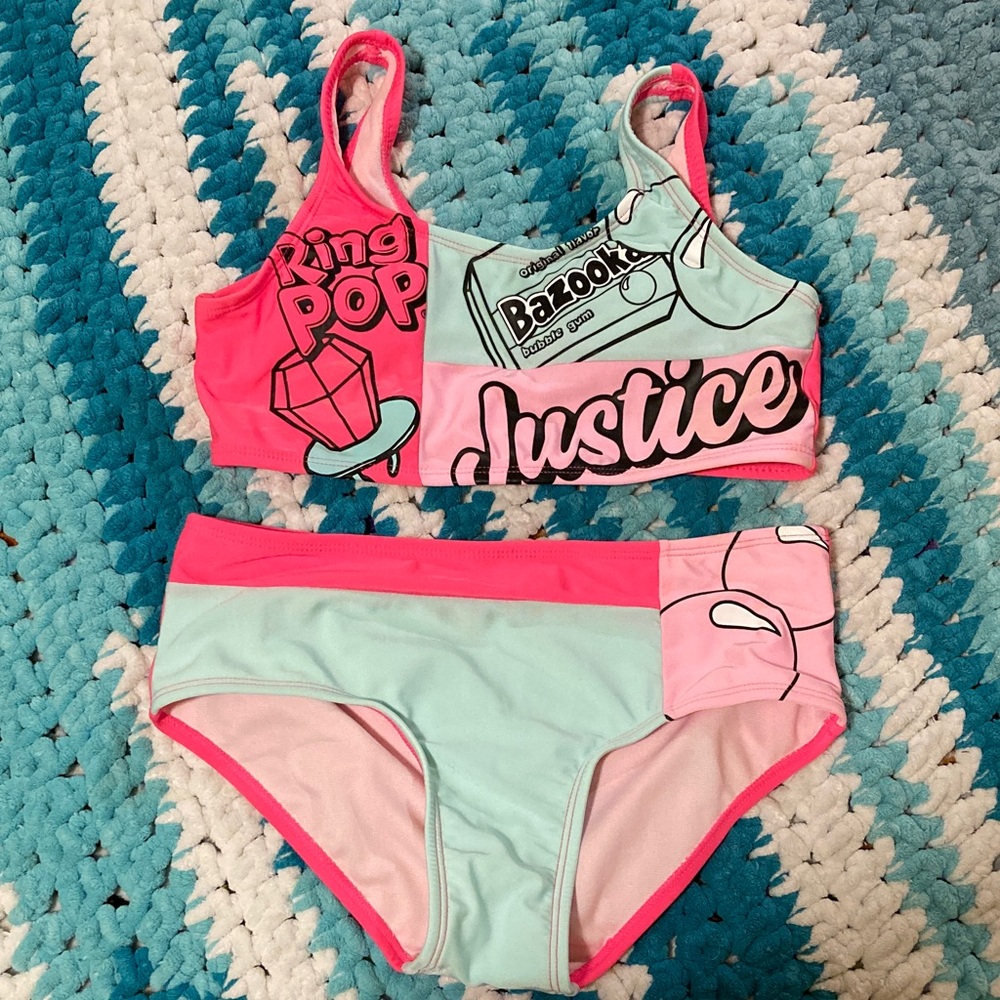 Justice Pink and Mint Graphic Bikini Set
